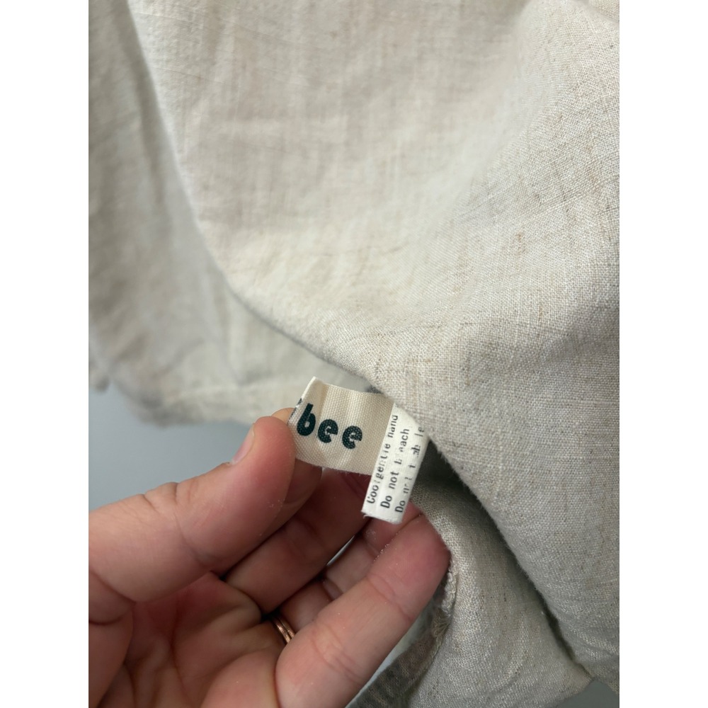 Minibee Linen Cotton Blend Oversized Tunic Top Beige Frog Button Keyhole Blouse - Picture 9 of 9